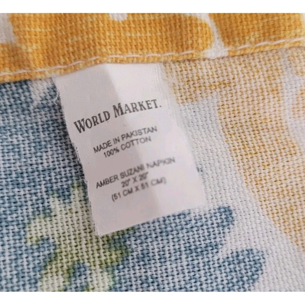World Market Set Of 3 Cotton Cloth Napkins Gold Blue Olive & Red 20x20 Boho